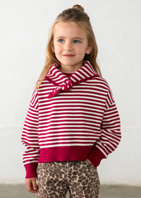 Augusta Striped Sweater With Scarf - Cherry