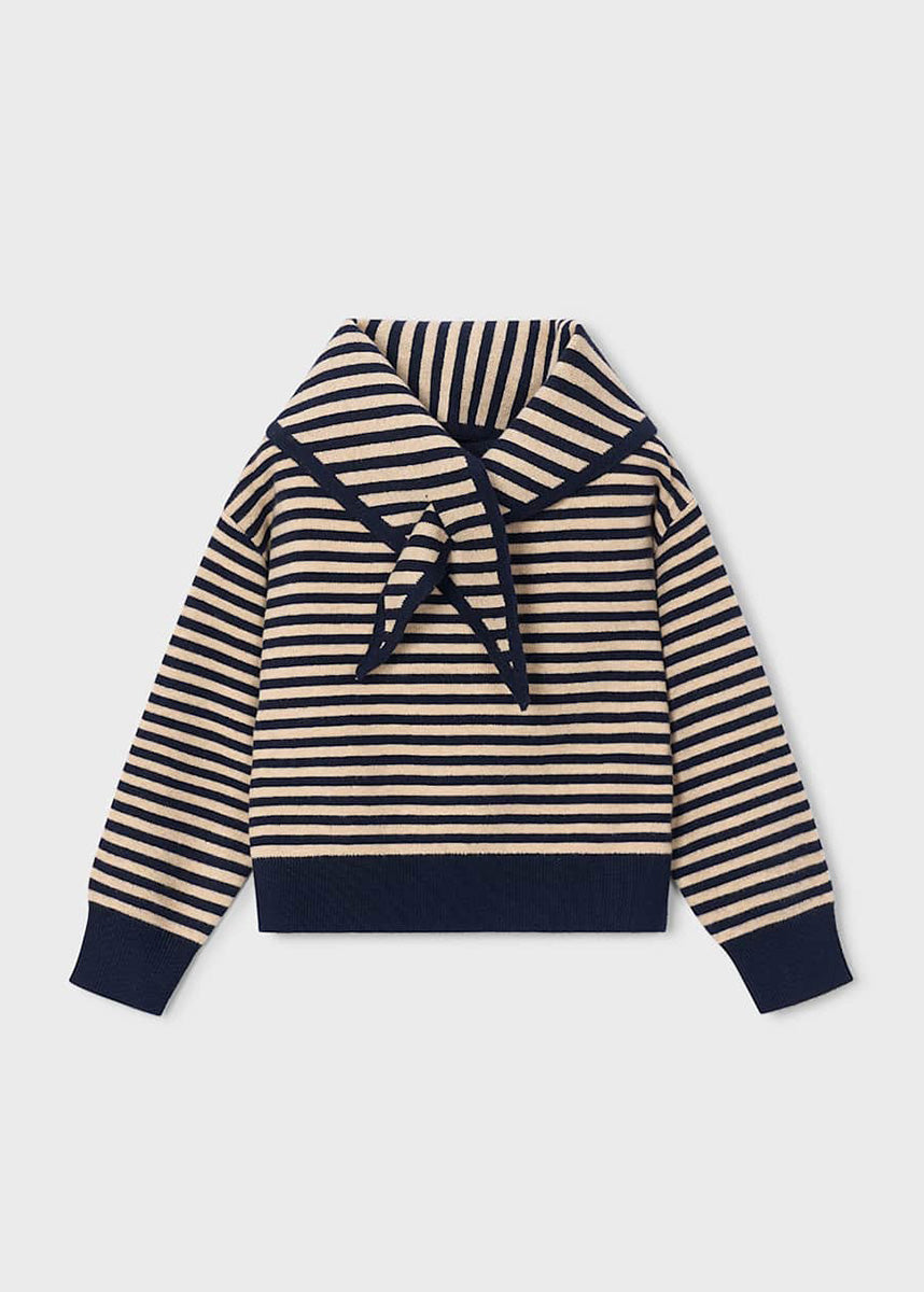 Augusta Striped Sweater With Scarf - Navy