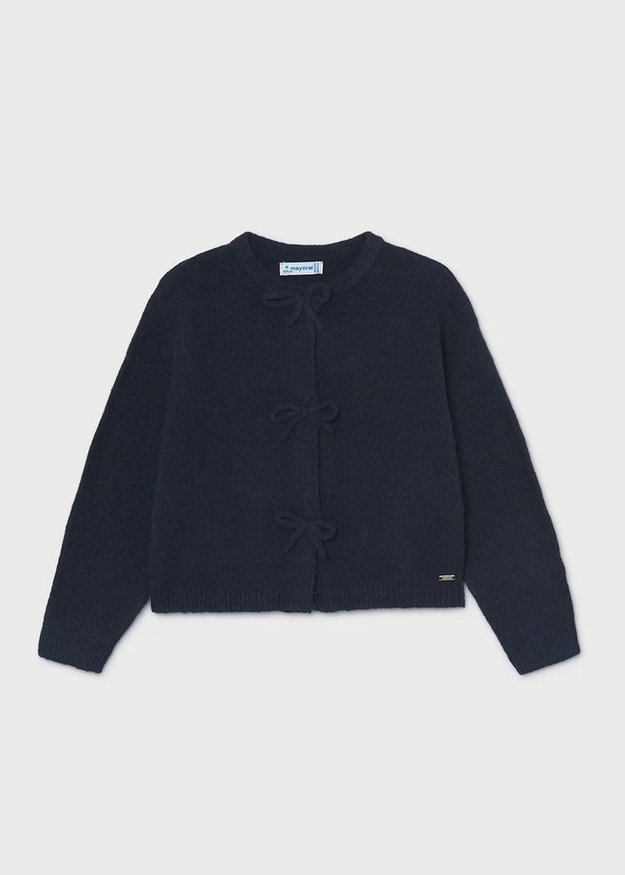 Bow Detail Knit Cardigan - Navy