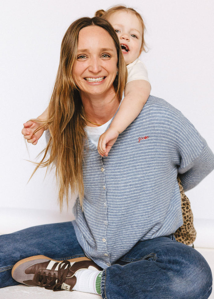 Piper Pin Striped Cardigan - Dusty Blue