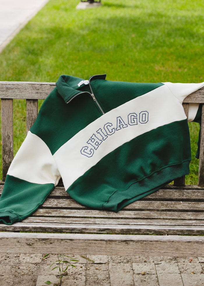 Chicago Color Blocked Quarter Zip Sweatshirt - Hunter Green