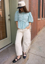 Tally Puff Tie Peplum Top - Garden Green