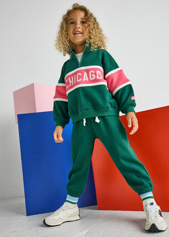 Chicago Quarter Zip Sweat Set - Green & Pink