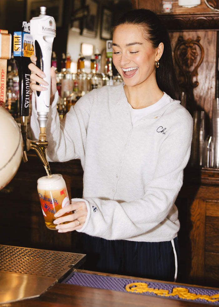 Chi Embroidered Piper Cardigan - Light Grey