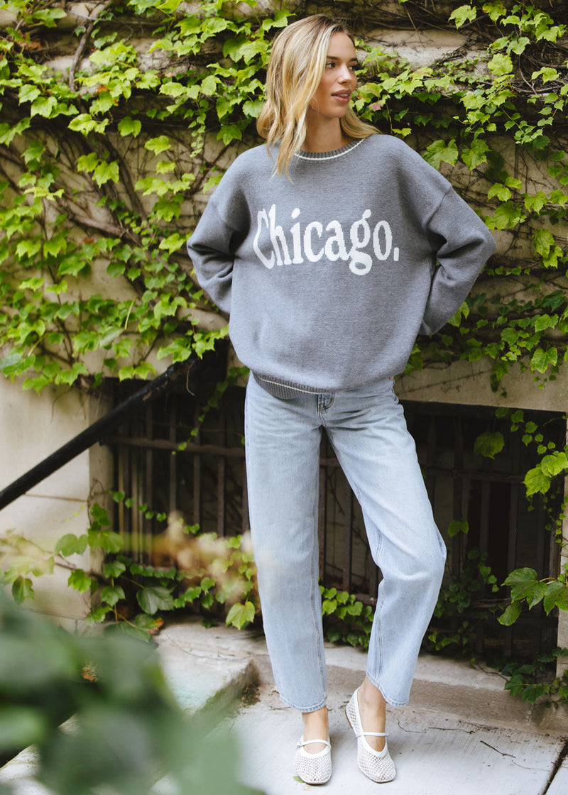 Chicago Oversized Stripe Cuff Sweater - Dark Grey