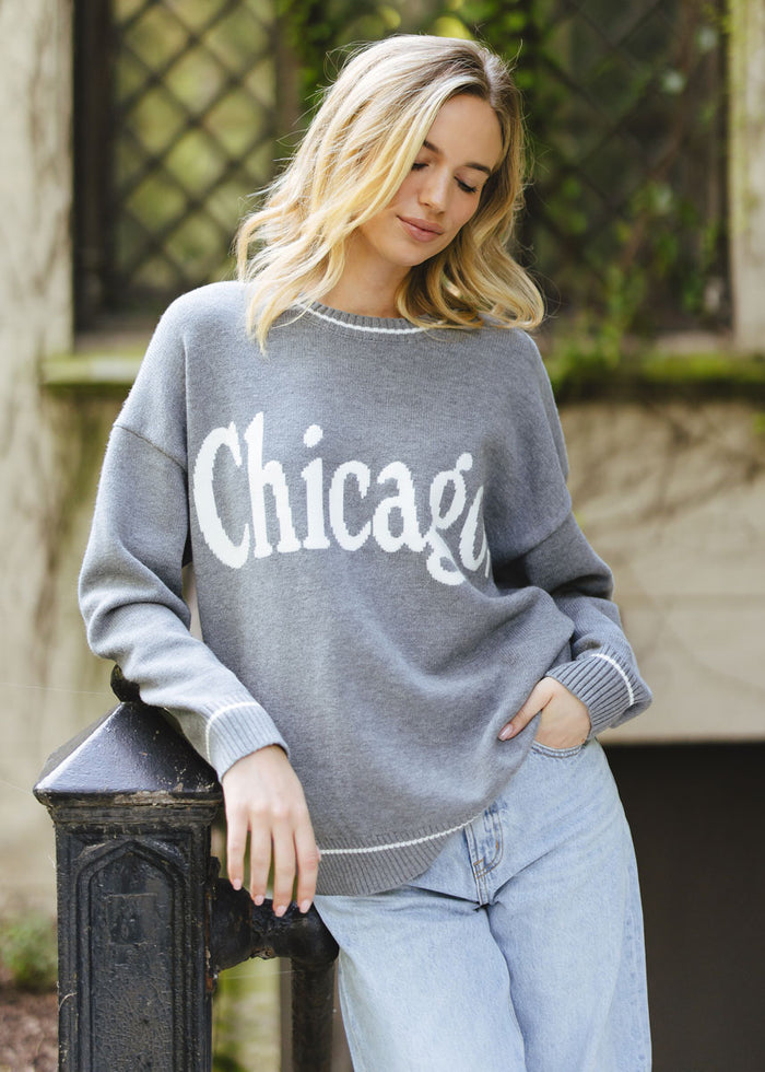 Chicago Oversized Stripe Cuff Sweater - Dark Grey