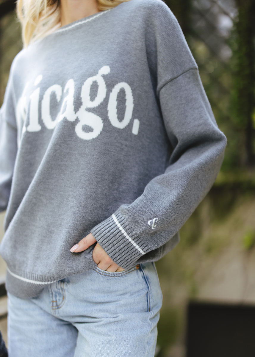 Chicago Oversized Stripe Cuff Sweater - Dark Grey