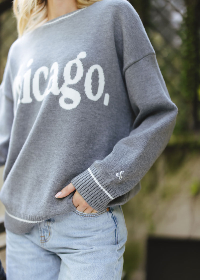 Chicago Oversized Stripe Cuff Sweater - Dark Grey
