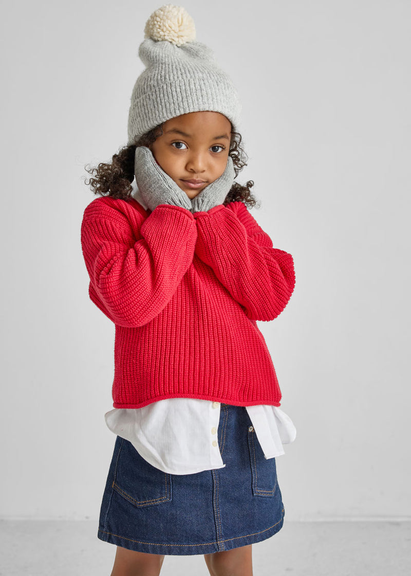 Toddler Mad Hatter Ribbed Knit Pom Beanie - Heather Grey