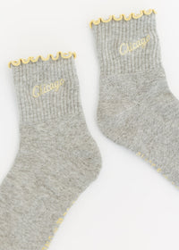 Chicago Script Ruffle Crew Sock - Heather Grey & Butter