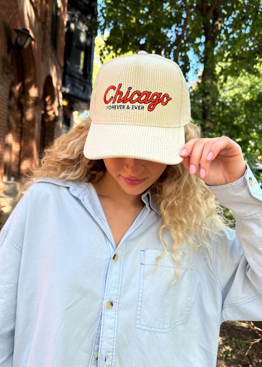 Chicago Forever Wide Whale Cord Hat - Cream & Orange