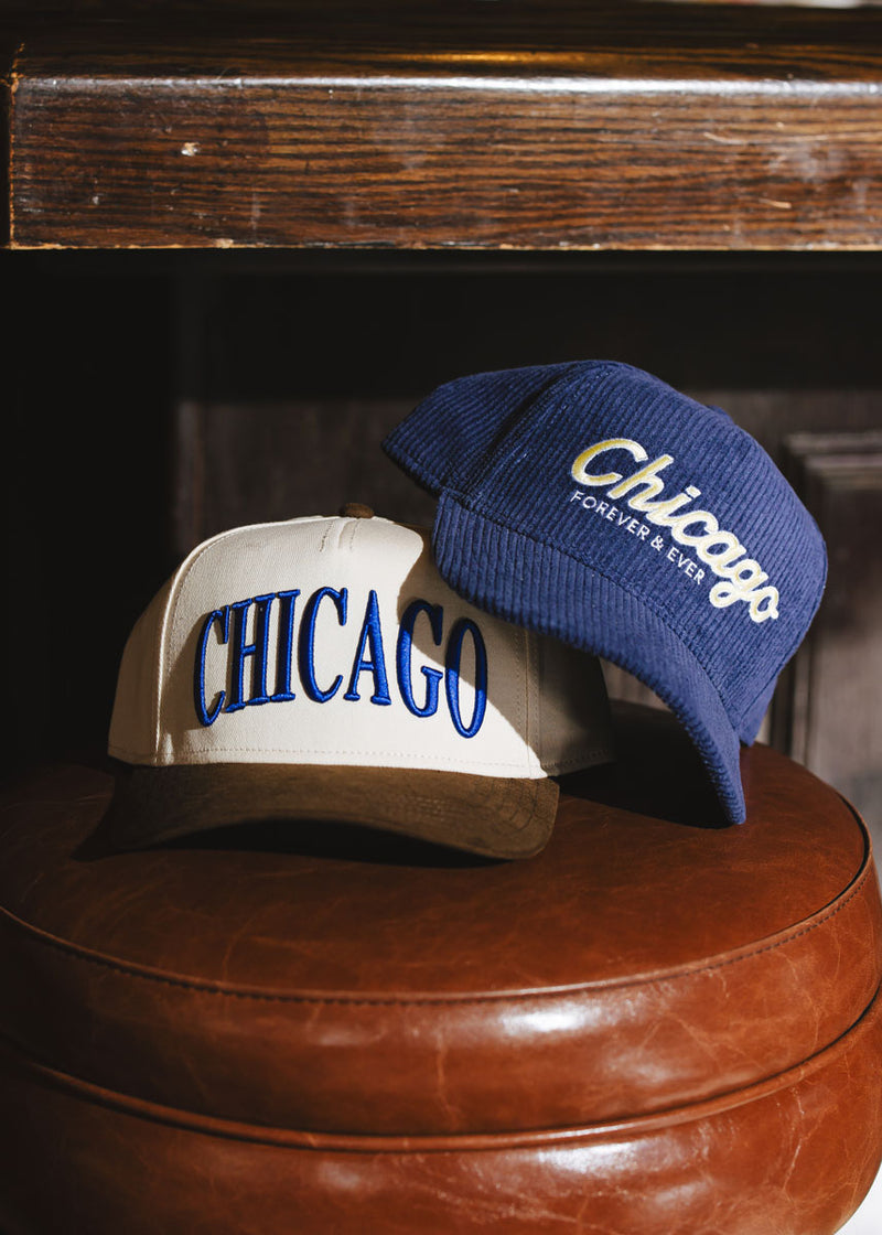 Chicago Forever Wide Whale Cord Hat - Navy & Butter