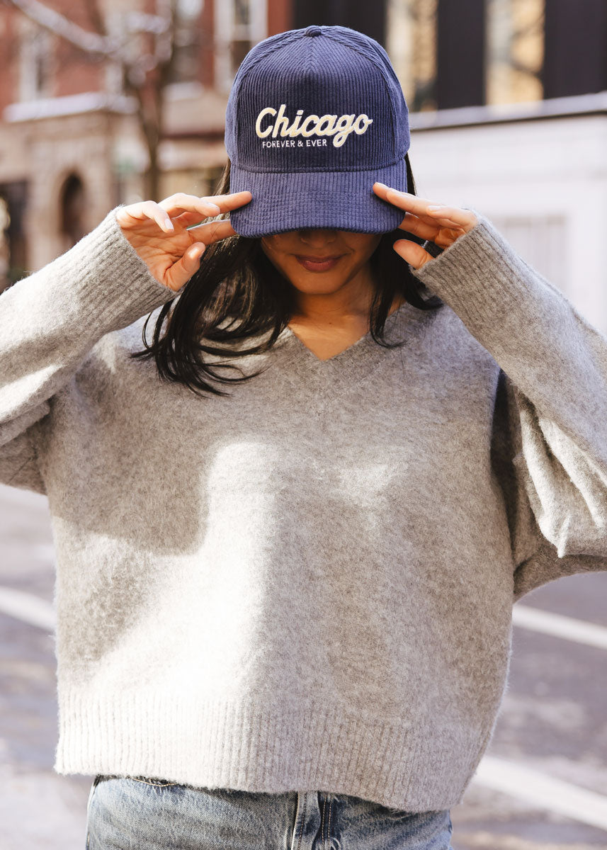 Chicago Forever Wide Whale Cord Hat - Navy & Butter