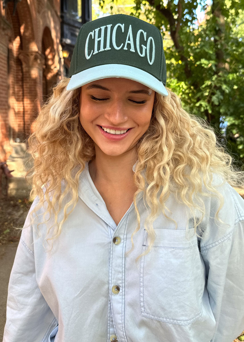 Chicago Puff Baseball Cap - Dark Green & Blue