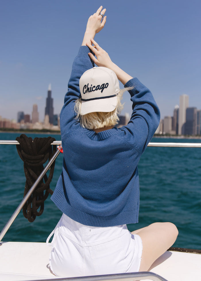 Chicago Script Rope Hat - Ivory & Navy