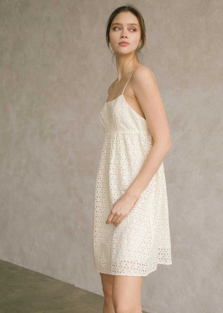 Carrie Eyelet Mini Dress - Cream