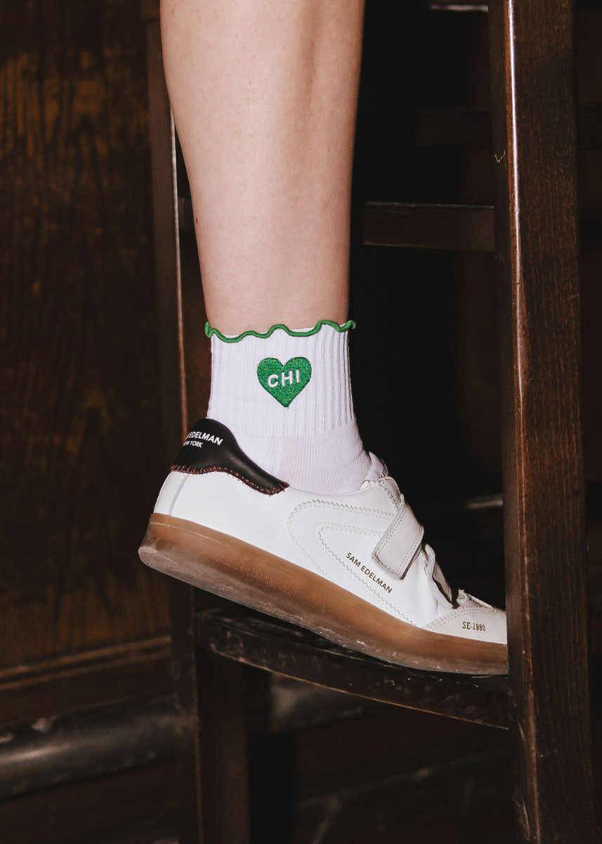 Chi Heart Ruffle Sock - Green