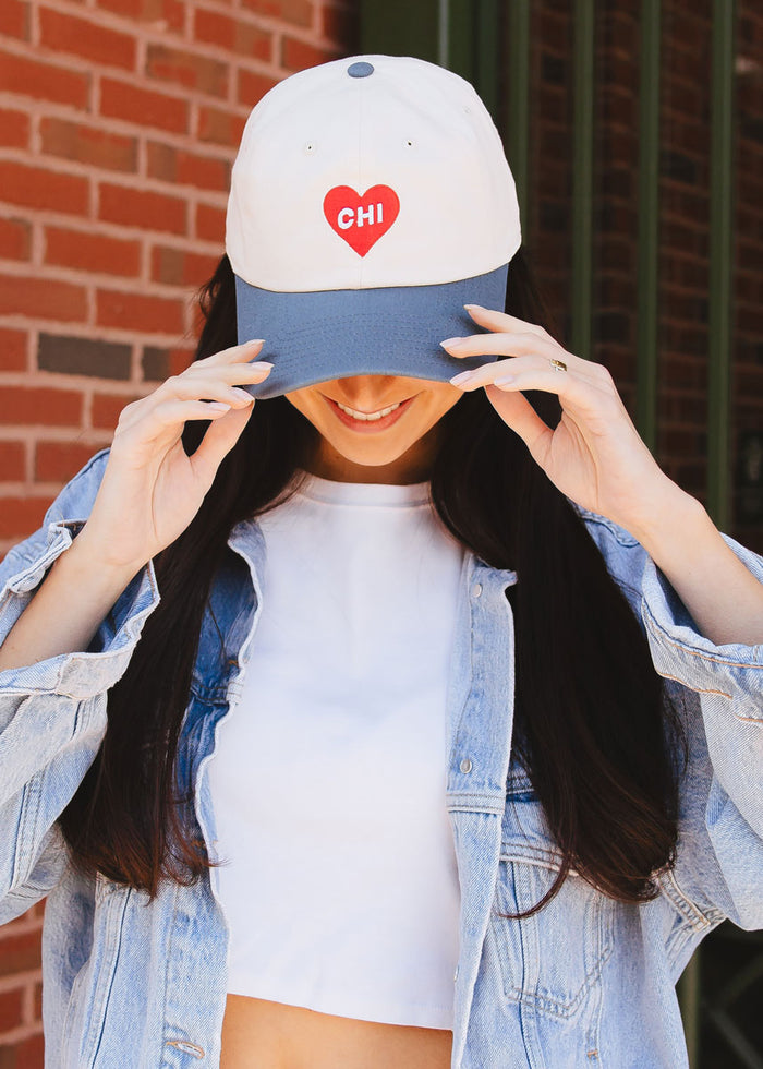 Chi Heart Icon Hat - Ivory & Breaker Blue