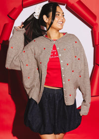 Piper Heart Cardigan - Mocha & Red
