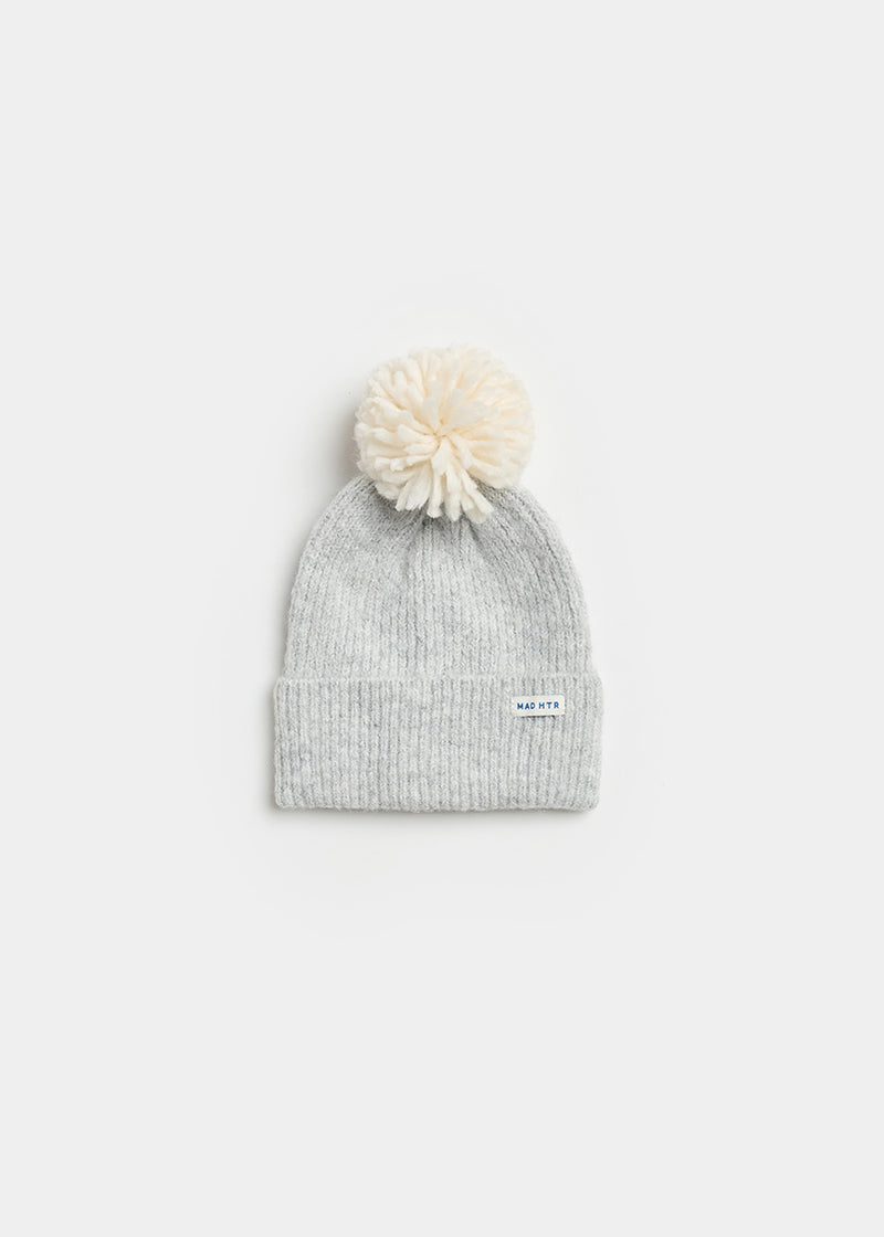 Infant Mad Hatter Ribbed Knit Pom Beanie - Heather Grey