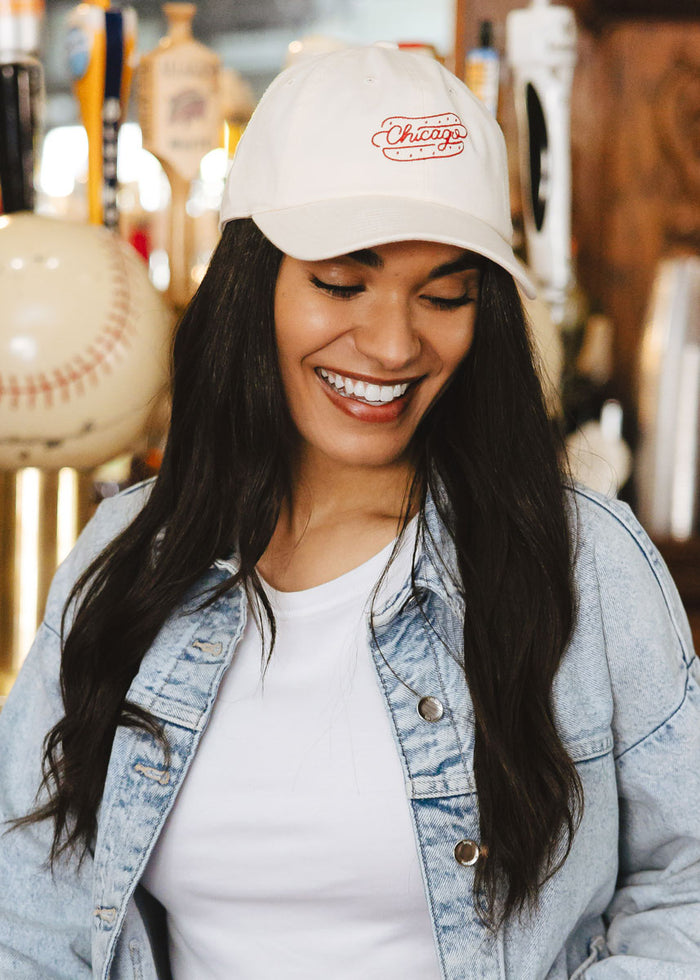 Chainstitch Chicago Dog Dad Hat - Ivory
