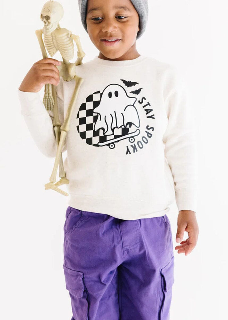 Stay Spooky Ghost Skateboard Sweatshirt - Natural Heather