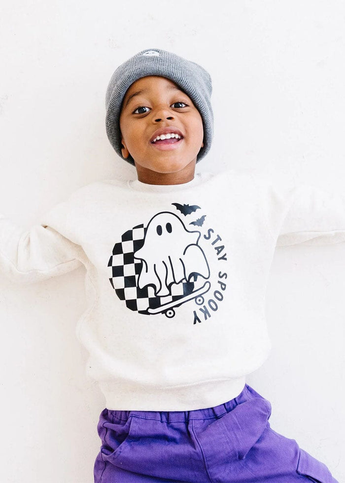 Stay Spooky Ghost Skateboard Sweatshirt - Natural Heather