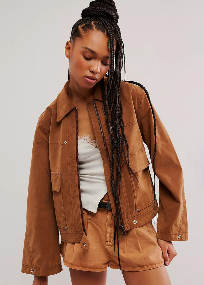 Blair Vegan Suede Jacket - Caramel Cafe