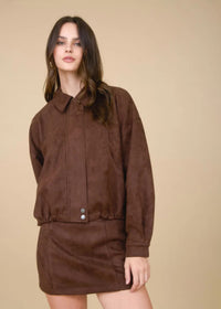 Dawson Faux Suede Zip Jacket - Chocolate Brown