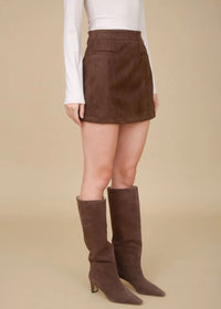 Selah Faux Suede Skirt - Chocolate Brown