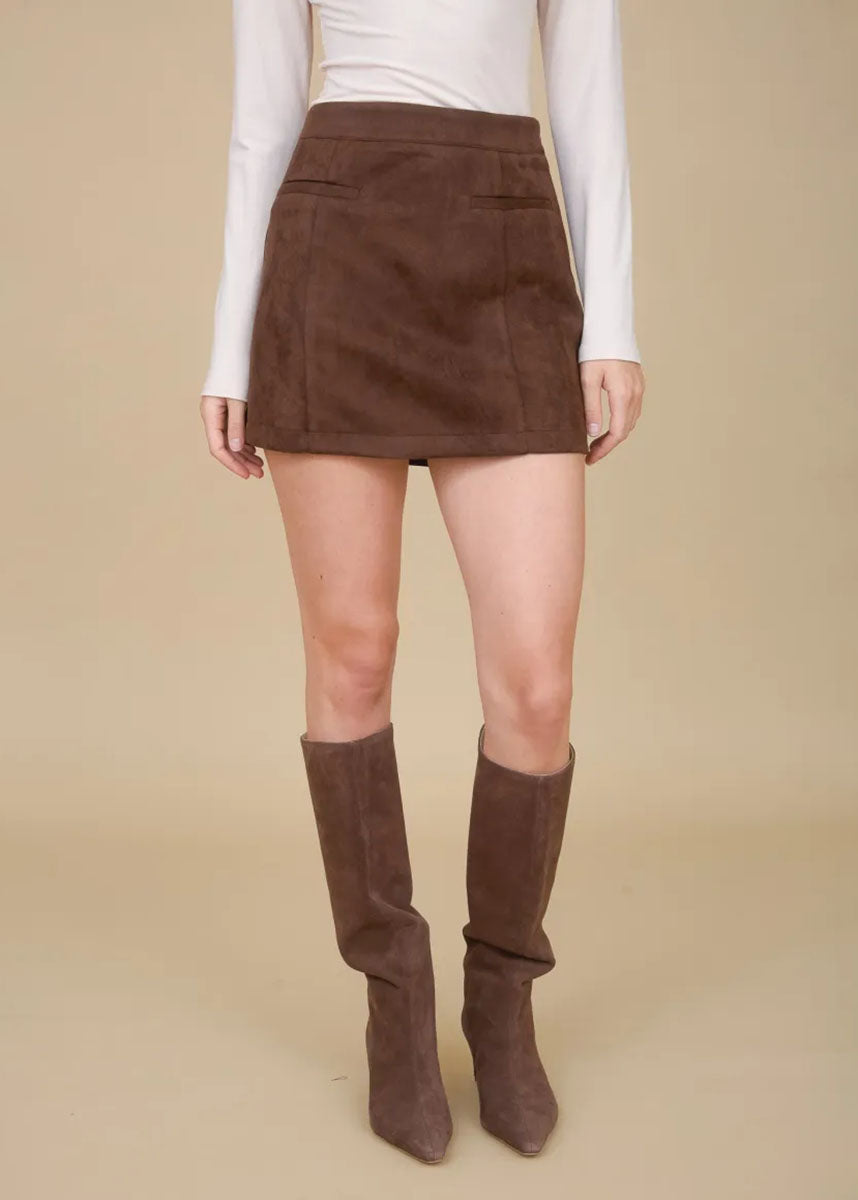 Selah Faux Suede Skirt - Chocolate Brown