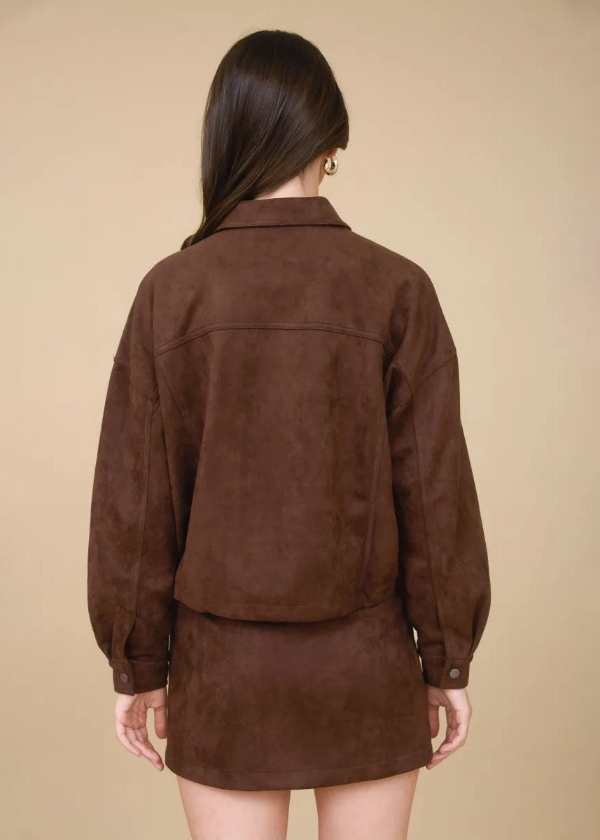 Dawson Faux Suede Zip Jacket - Chocolate Brown