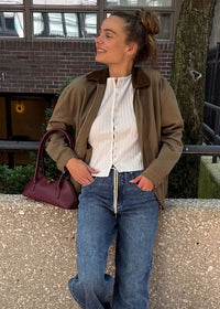 Imogen Contrast Collar Zip Jacket - Olive