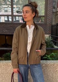 Imogen Contrast Collar Zip Jacket - Olive
