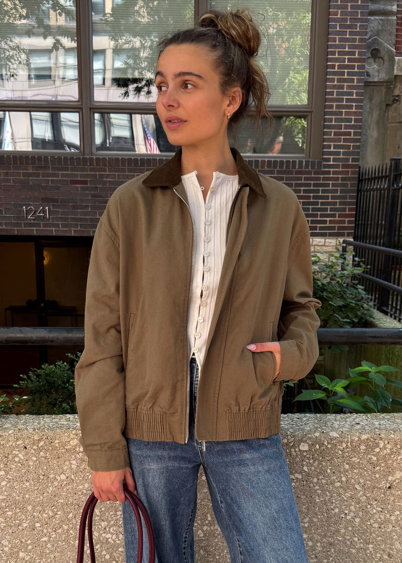 Imogen Contrast Collar Zip Jacket - Olive