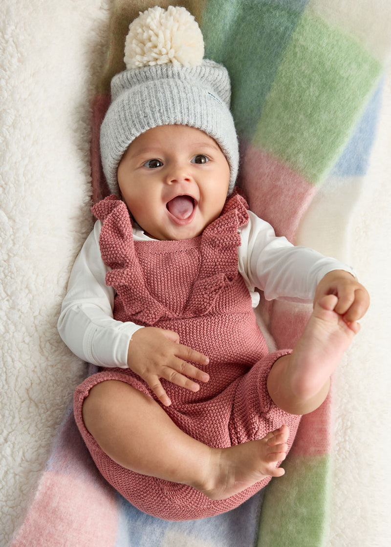 Infant Mad Hatter Ribbed Knit Pom Beanie - Heather Grey