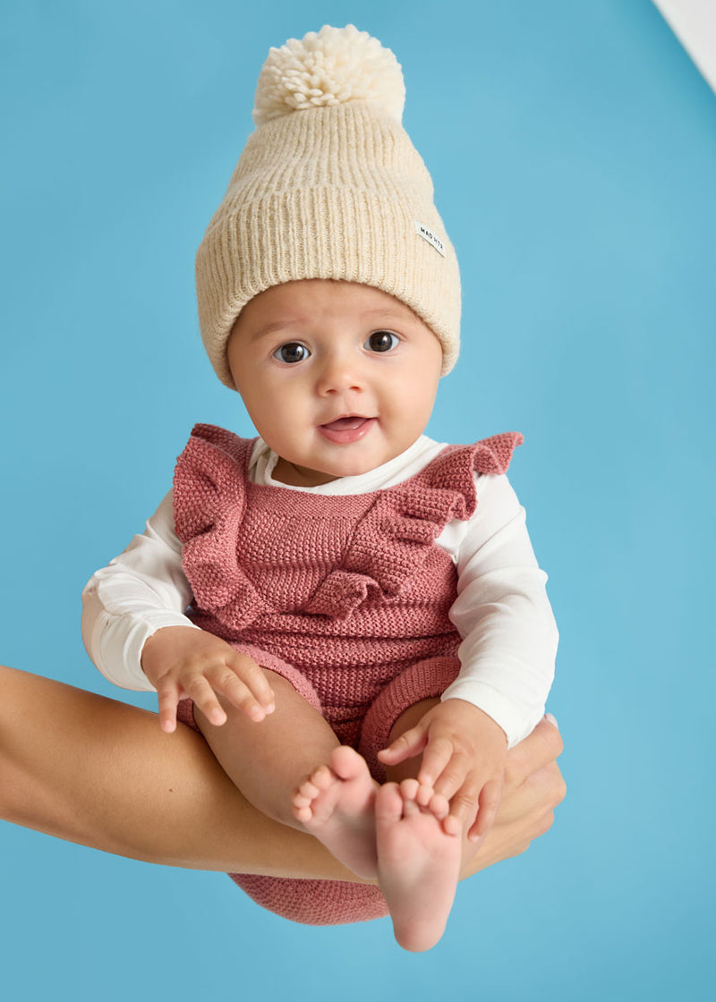 Infant Mad Hatter Ribbed Knit Pom Beanie - Heather Oatmeal