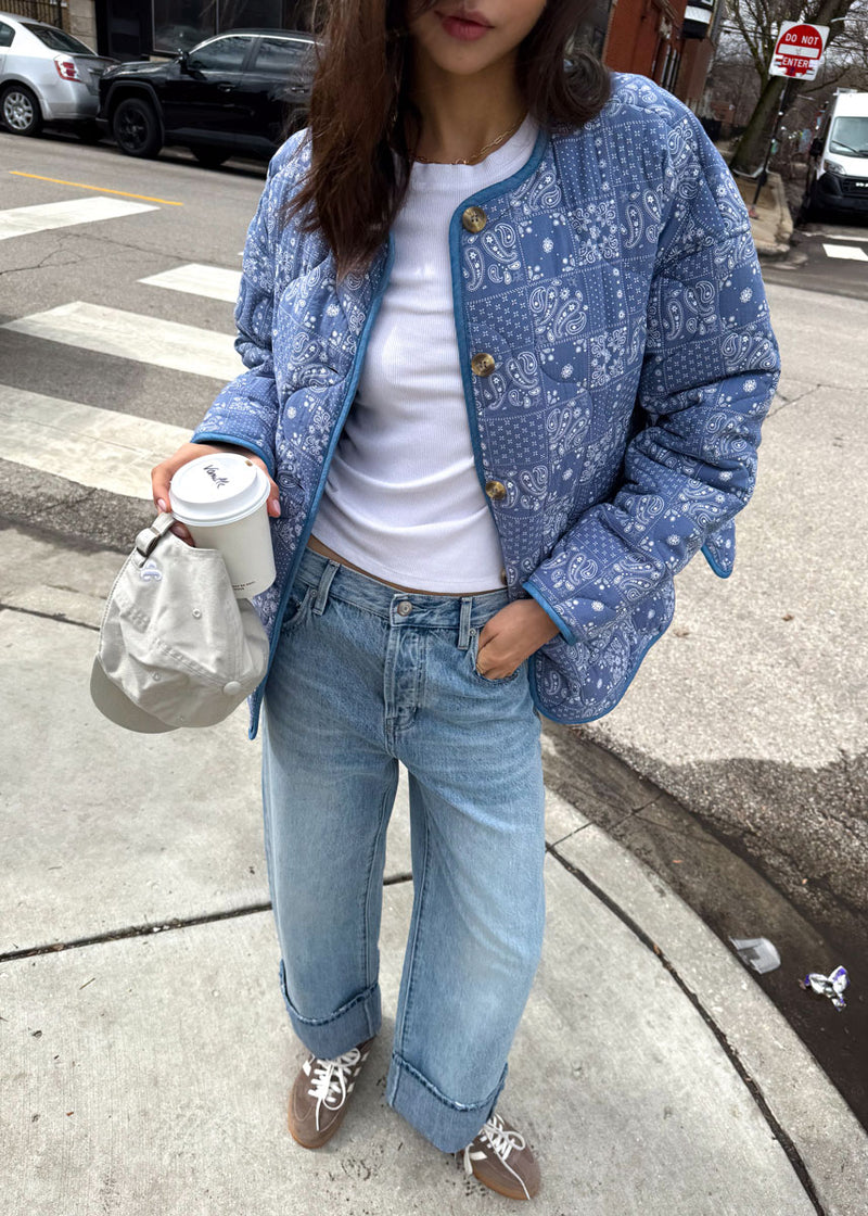 Sadie Paisley Bandana Quilted Jacket - Denim Blue