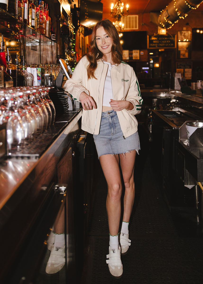 Chicago Varsity Double Stripe Jacket - Green