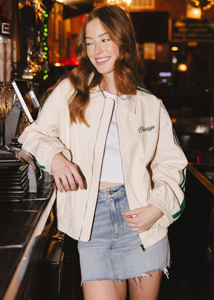 Chicago Varsity Double Stripe Jacket - Green