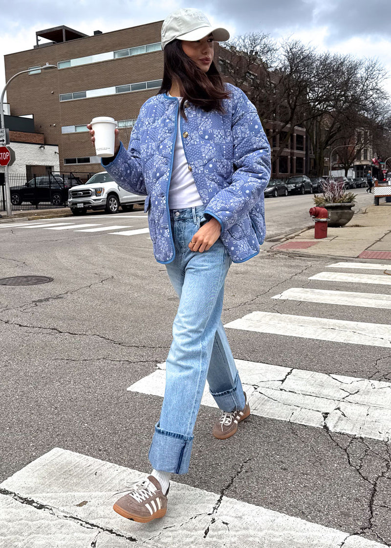 Sadie Paisley Bandana Quilted Jacket - Denim Blue