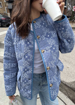 Sadie Paisley Bandana Quilted Jacket - Denim Blue