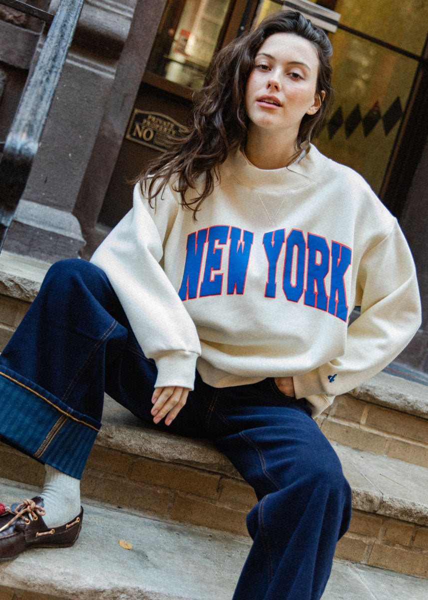 New York Collegiate Puff Mock Neck Sweatshirt - Blue & Orange
