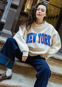 New York Collegiate Puff Mock Neck Sweatshirt - Blue & Orange