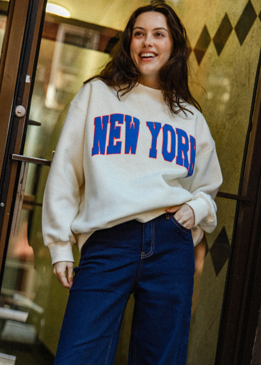 New York Collegiate Puff Mock Neck Sweatshirt - Blue & Orange