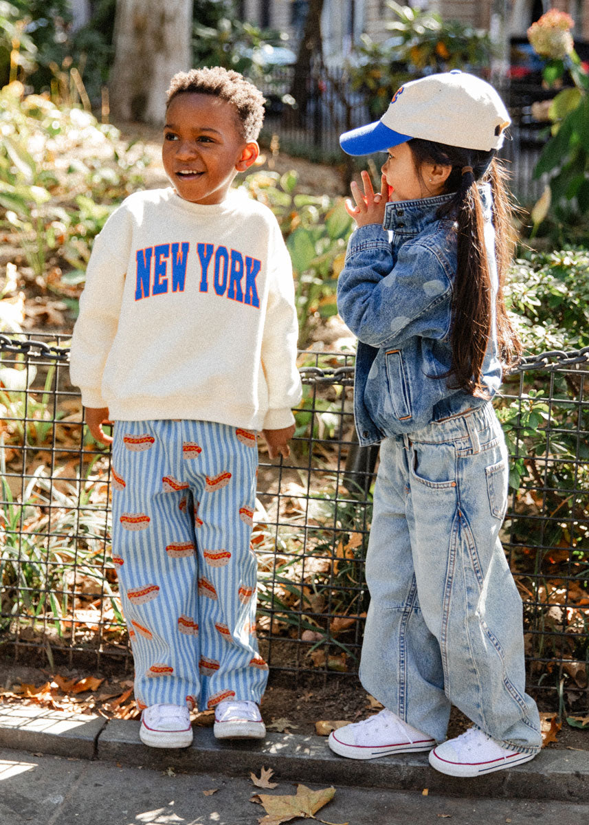 New York Puff Mini Crewneck Sweatshirt - Blue & Orange