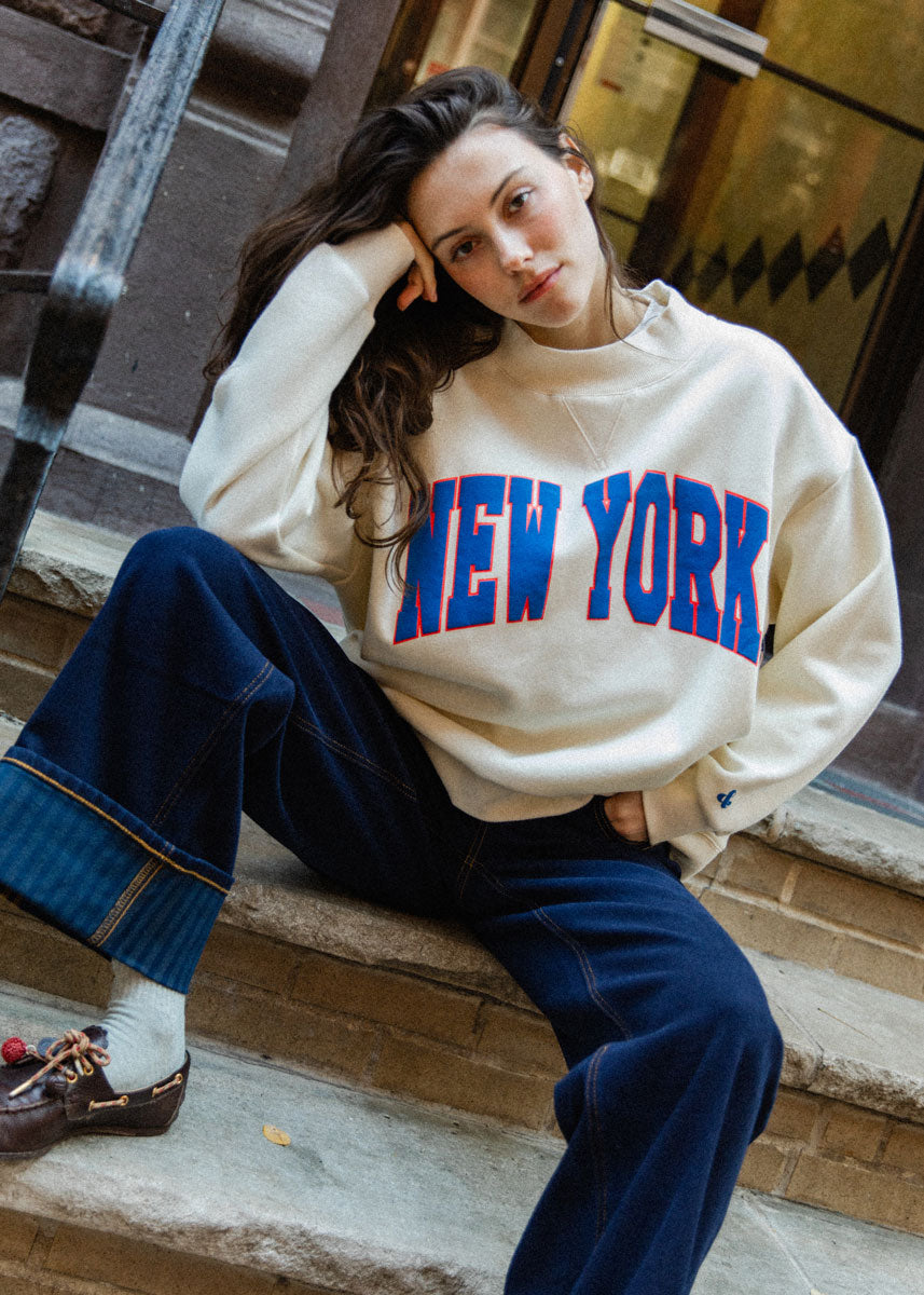 New York Collegiate Puff Mock Neck Sweatshirt - Blue & Orange