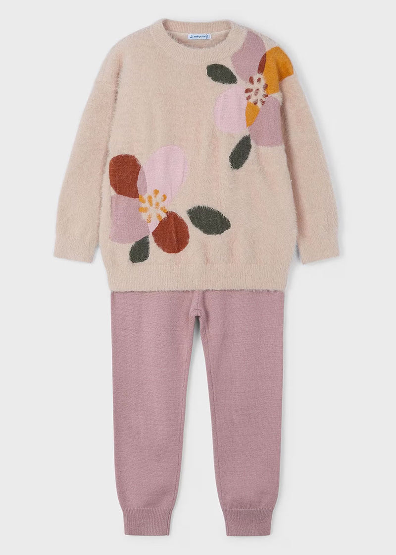 Clementine Floral Knit Pants Set - Rose