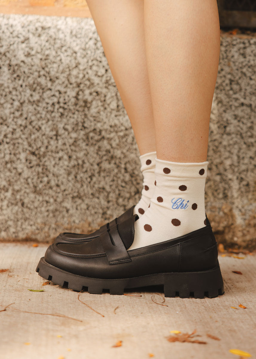 Chi Embroidered Polka Dot Trouser Sock - Latte