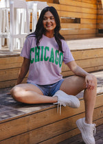 Chicago Collegiate Puff Crop Tee - Lilac & Green